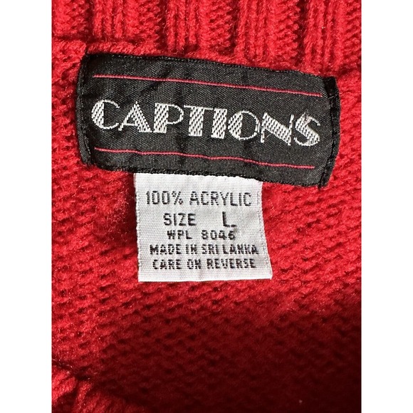 Vintage Captions Puff Sleeve Red Pullover Sweater 80s Size Large L - Picture 7 of 8